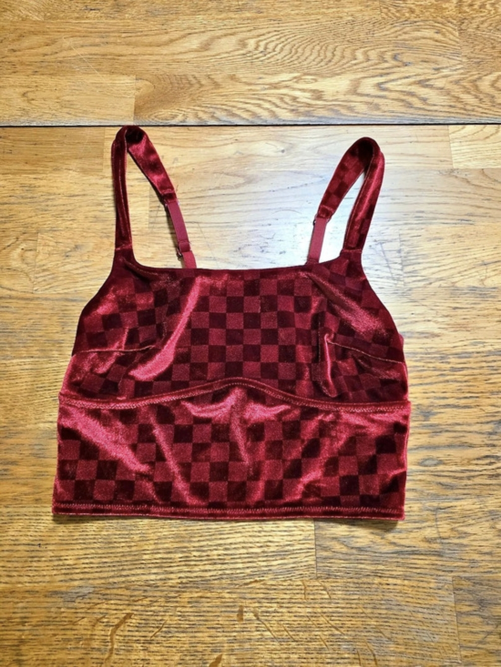 Colsie Checkered Velvet And Mesh  Crop Top XS